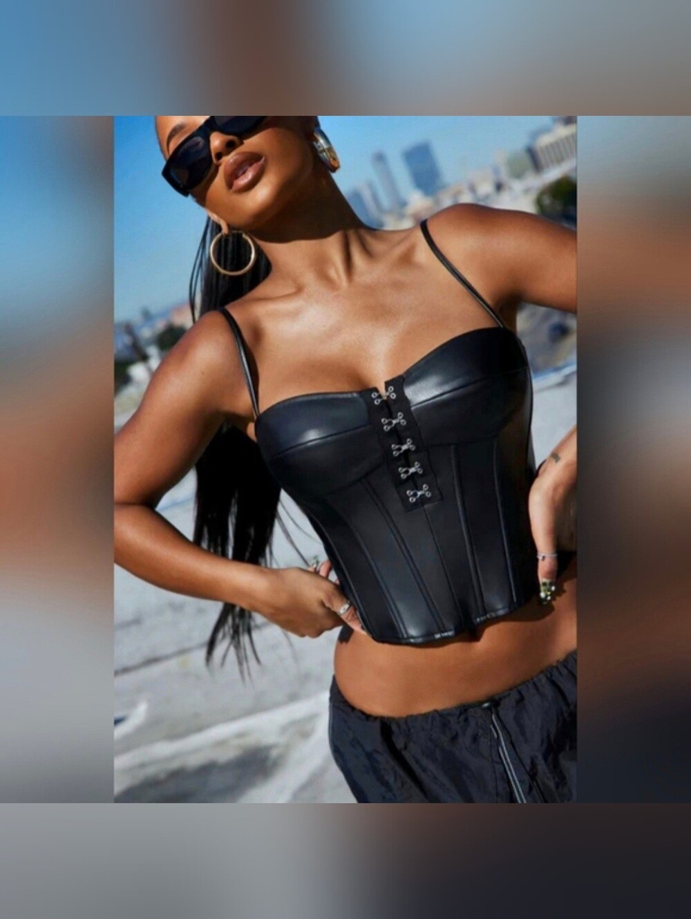 Fashion Nova Off the hook blk faux leather spaghetti strap corset top 1X NWT - Picture 7 of 17